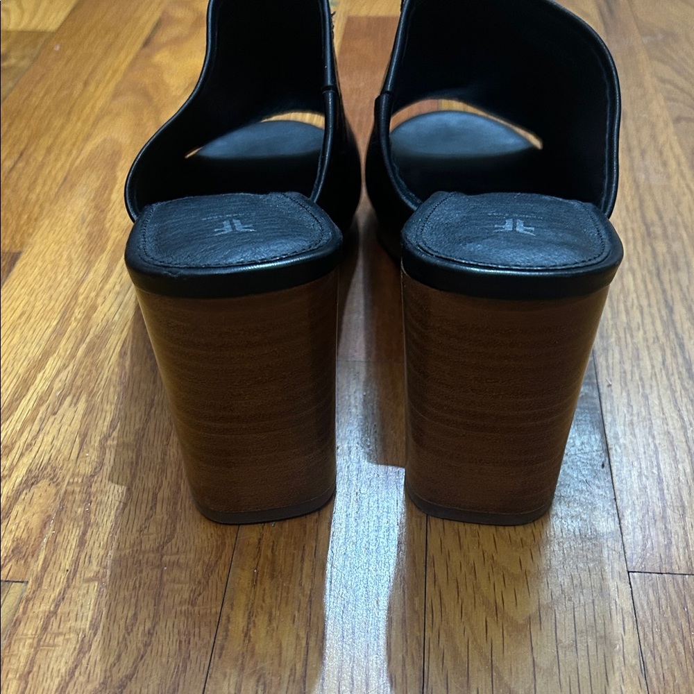 Frye Black Leather Mules with Wooden Heel - Picture 7 of 10